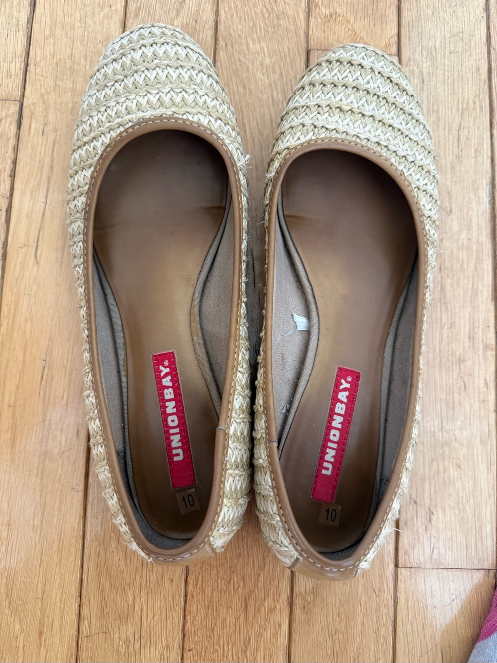 UNIONBAY Women's Beige Woven Ballet Flats